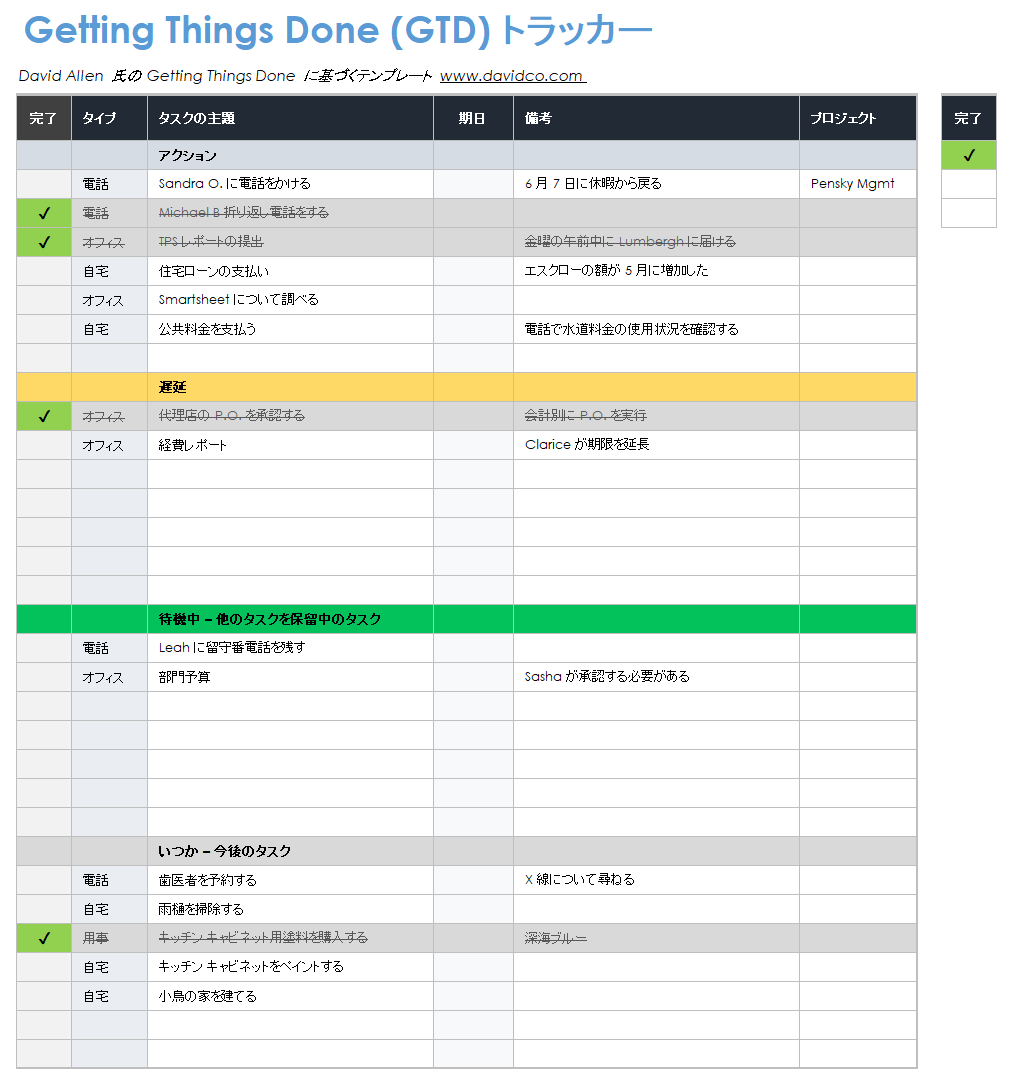 物事を成し遂げる GTD トラッカー