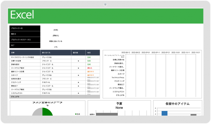 プロジェクト管理ダッシュボード テンプレート