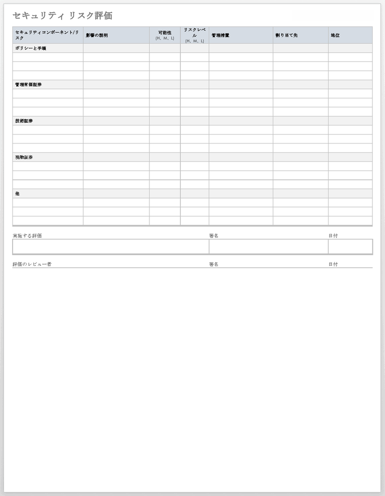 セキュリティリスク評価テンプレート